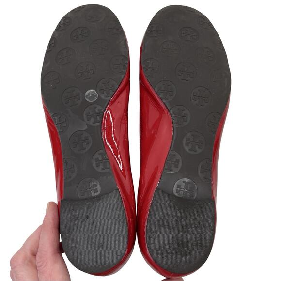 Tory Burch Red Patent Leather Ballet Flats Size 8M Logo Toe Brazil - Picture 7 of 13